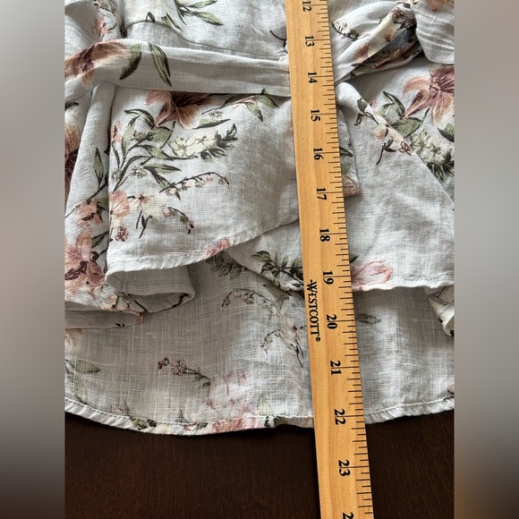 Zara 100% Linen Floral Peplum Wrap Top Sz S Tie Waist Flutter Flare Sleeves NWT| - Picture 13 of 13